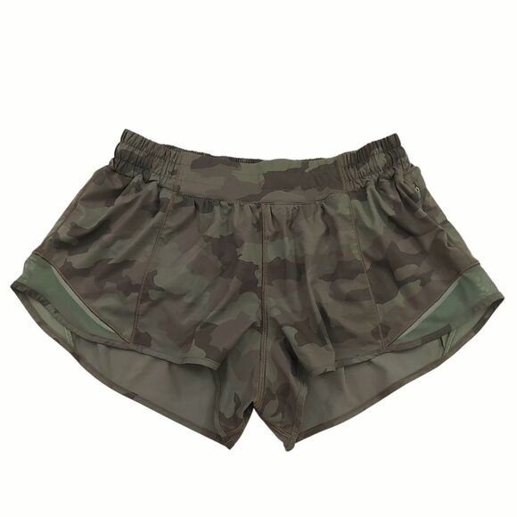 Lululemon Hotty Hot Low-Rise Lined Short 4" Womens 10 Green Camo Running Gym - Picture 1 of 12